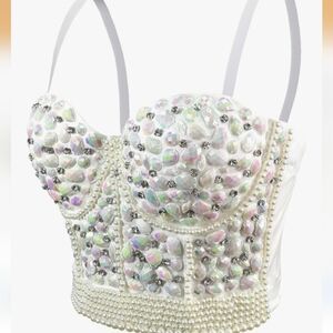 White Beaded Bustier Top